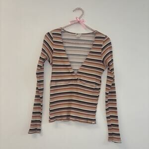 Billabong Sz L Neutral Blouse Cottage Fairy Peasant Milkmaid Stripped Beachy Y2K